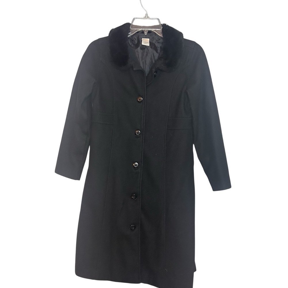 Gymboree Girls Black Wool Coat Size 12 Faux Fur Collar